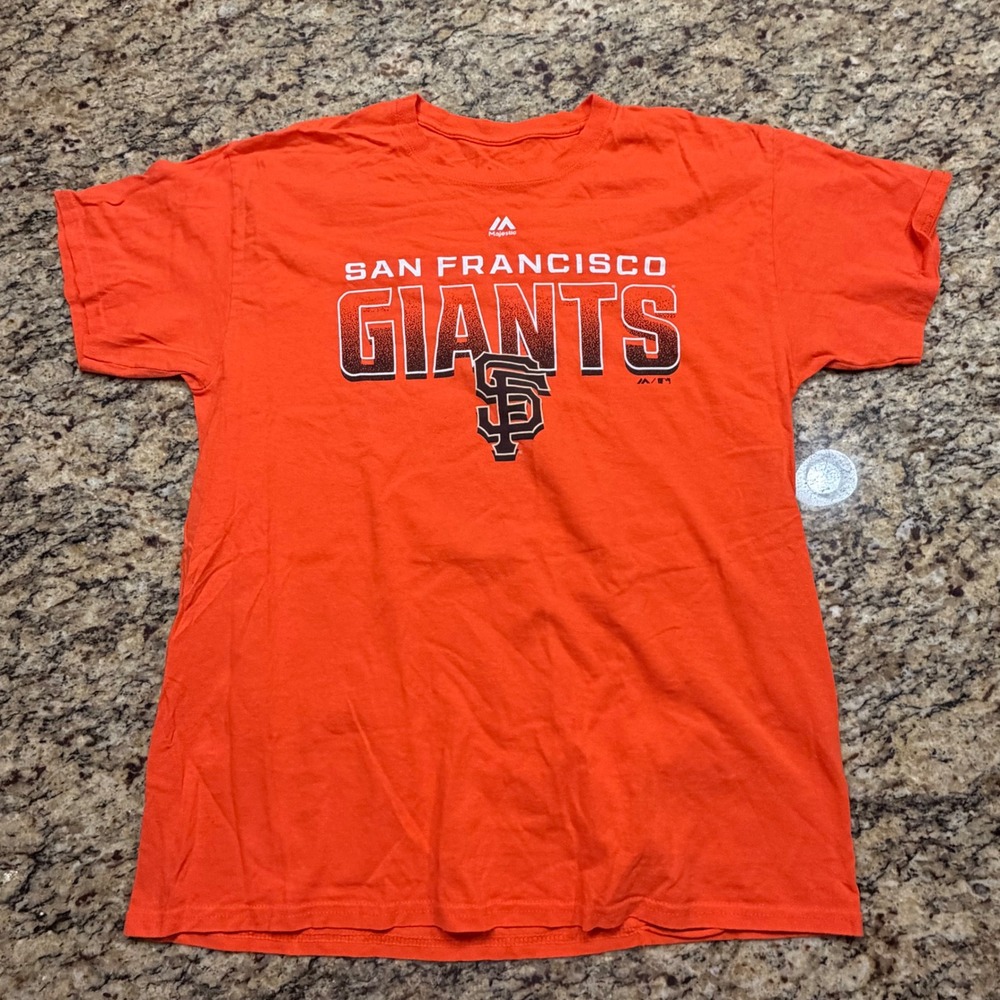 Majestic San Francisco Giants MLB Shirt Mens Large Orange Graphic Tee SF Logo v